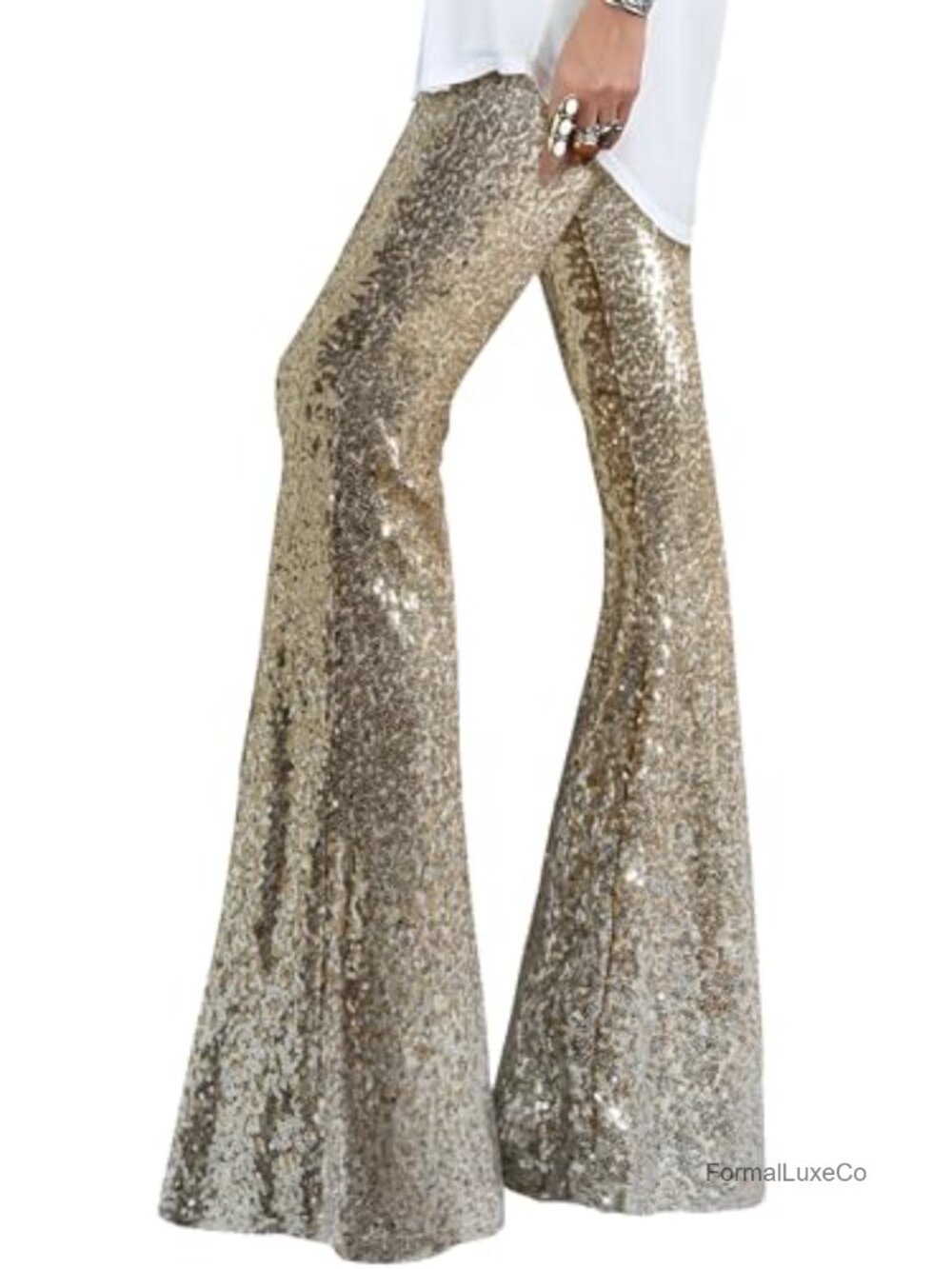 Sequins Flare Pants High Waisted Wide Leg Bell Bottom Night Out Clubwear